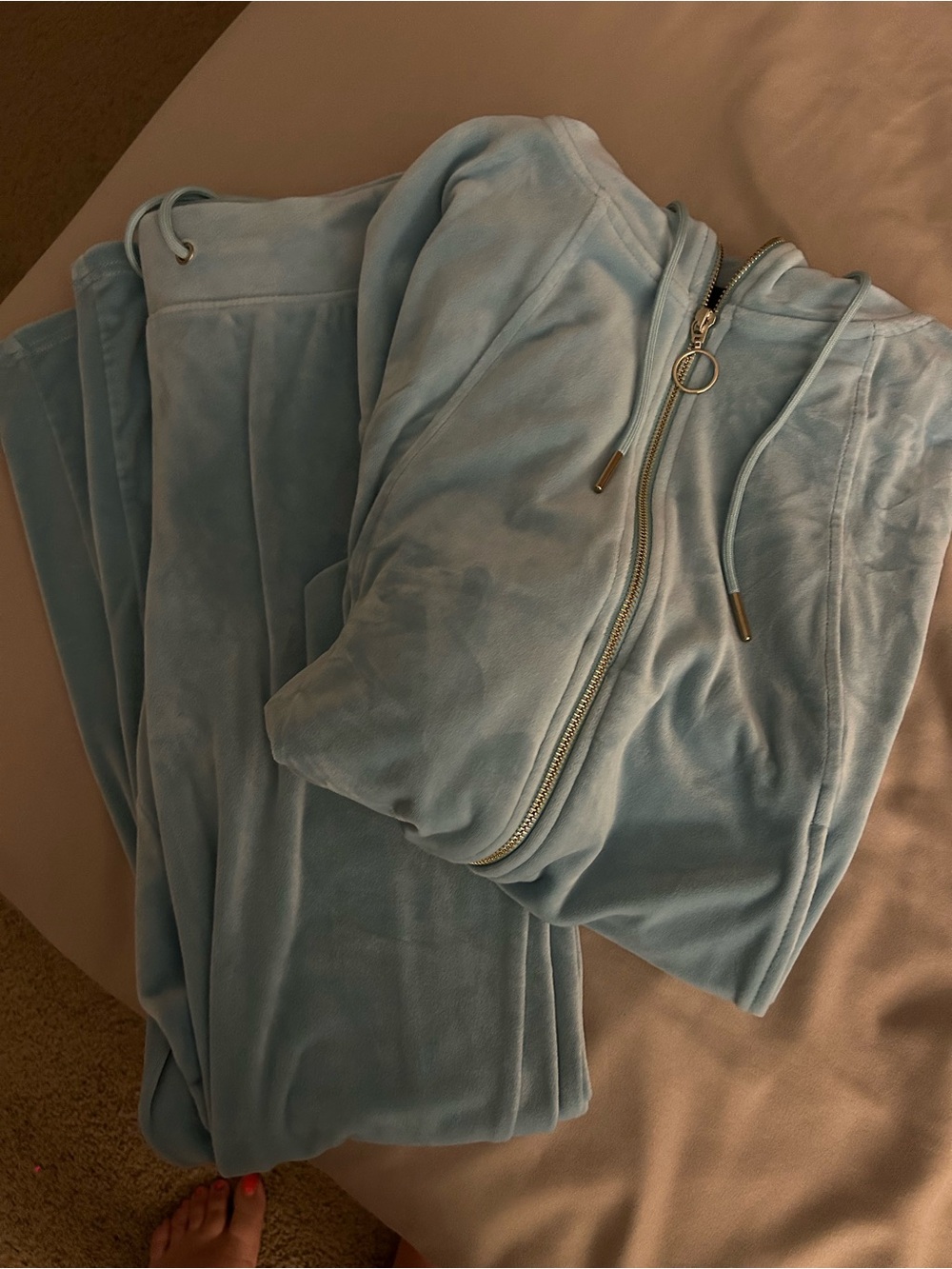 Truth Light Blue Velour Zip-Up Hoodie & Pants Set